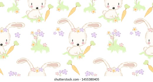 adorable rabbit illustration in seamless pattern for personal project, background, invitation, wallpaper and many more