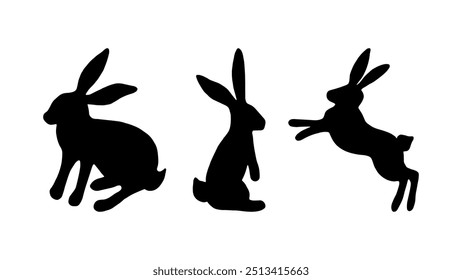 Adorable rabbit silhouette for spring and easter decor. Funny, hand drawn illustration