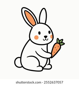 Adorable rabbit sitting and eating a carrot, perfect for kids' designs, prints, and vector art.






