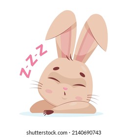 Adorable conejo durmiendo en su dibujo de la pata de ilustración vectorial. Conejo con ojos cerrados sobre fondo blanco, relajante, olfativo. Animales salvajes, descanso, concepto de ciclo del sueño