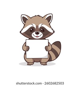 Adorable Raccoon Cartoon Illustration with a Blank Sign for Personalized Messages and Branding