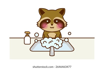 Adorable Raccoon Handwashing – Vector for Kids’ Hygiene Posters
