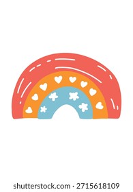 adorable rainbow with cute clouds in cartoon style