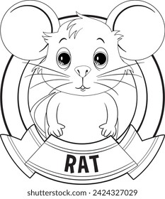 Adorable rat character inside a circular frame.
