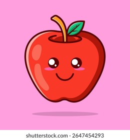 Adorable red apple cartoon with smiling face, perfect for kids' designs, food education, stickers, kawaii art, and healthy fruit themes in vector style.