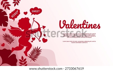 adorable red cherub flying and aiming arrow for lovely holiday greeting design