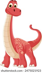 Adorable red dinosaur with a long neck