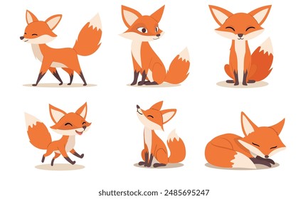 Adorable Red Fox in Different Actions