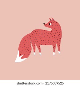 Adorable red fox hand drawn vector illustration. Isolated cute forest animal in flat style for kids logo or icon.