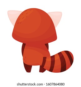 Adorable Red Panda Character Back View Vector Illustration