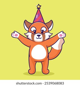 Adorable red panda character vector celebrating birthday showing cute expression