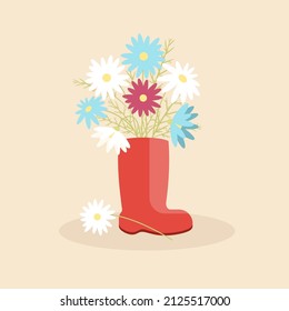 Adorable Red Rain Boot With Colorful Daisies