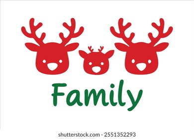 Adorable reindeer family vector illustration featuring a charming typography design. Ideal for Christmas cards, posters, holiday decor, and festive projects