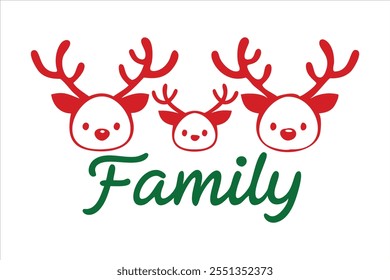 Adorable reindeer family vector illustration featuring a charming typography design. Ideal for Christmas cards, posters, holiday decor, and festive projects