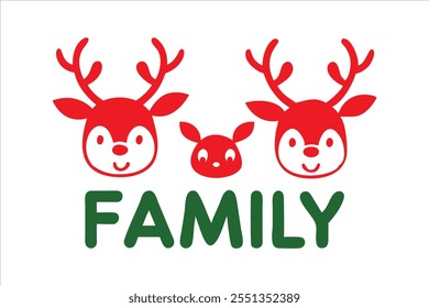 Adorable reindeer family vector illustration featuring a charming typography design. Ideal for Christmas cards, posters, holiday decor, and festive projects