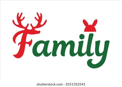 Adorable reindeer family vector illustration featuring a charming typography design. Ideal for Christmas cards, posters, holiday decor, and festive projects