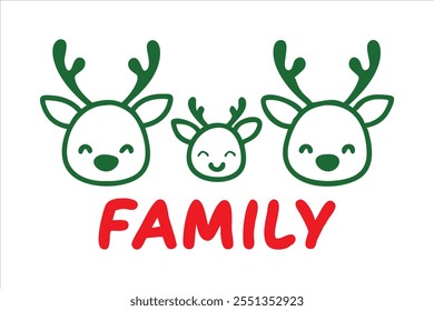 Adorable reindeer family vector illustration featuring a charming typography design. Ideal for Christmas cards, posters, holiday decor, and festive projects