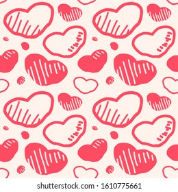Adorable retro red silhouette heart wrapping paper for 14 february beige background seamless pattern stock vector illustration