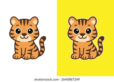 Adorable Royal Bengal Tiger – Cute 2D Flat Vector Illustration on White Background