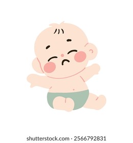 Adorable Sad Baby Illustration Infant Cartoon Character Cute Toddler Design Diaper Upset Expression