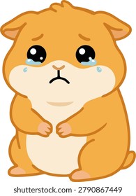Adorable sad hamster character crying with big watery eyes and tears.