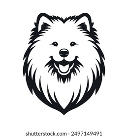 Adorable Samoyed dog black silhouette logo. Samoyed outline only, dog head. Minimalist and simple icon. Vector template for laser cutting wall art isolated on white. 