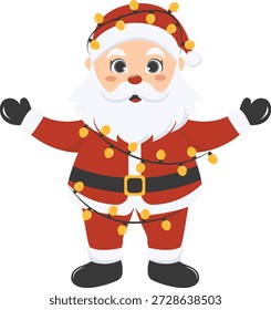 Adorable personaje de Santa Claus. Ilustración vectorial con estilo de dibujos animados.