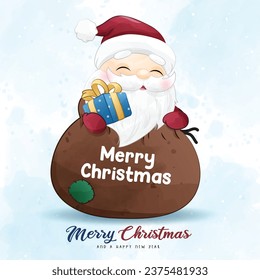 Adorable santa claus christmas with watercolor illustration