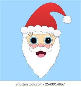 Adorável rosto de Papai Noel com olhos grandes e bochechas rosadas. Perfeito para designs de férias, cartões de Natal e decorações de Ano Novo.