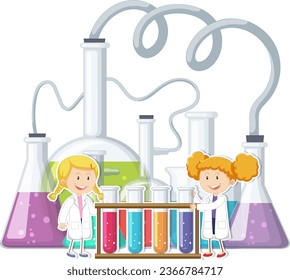 Adorable scientist cartoon wearing lab tools for experiment