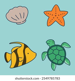 Adorable Ilustración vectorial de animales marinos