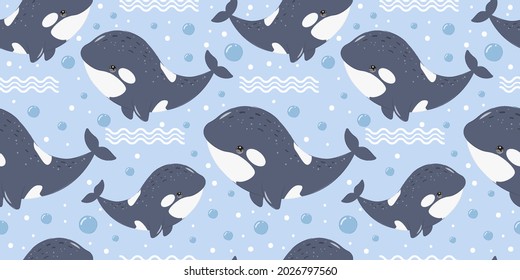 adorable sea animals seamless pattern, wallpaper, cartoon animals, scrapbooking.