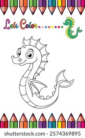 Adorable Sea Dragon Coloring Page for Kids - Fun and Printable Cartoon Marine Creature Outline for Learning