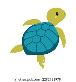 Adorable sea turtle. Cute baby reptile animal cartoon vector illustration