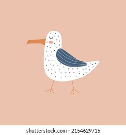 Ilustración vectorial de gaviota adorable dibujada a mano. Un pájaro gracioso aislado. Carácter discreto para los niños de estilo plano.