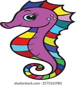 Adorable Seahorse Coloring Page  Vector Art Design