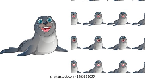 Adorable seals in a repeating vector illustration