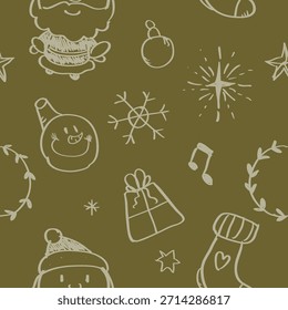 Adorable Navidades sin fisuras doodle patrón con lindos iconos festivos y acogedor ambiente de vacaciones. Perfecto para envoltura de regalo, textiles, tarjetas de felicitación y alegre decoración de temporada.