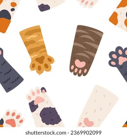 Adorable Seamless Pattern Featuring Cute Cat Paws, Perfect For Feline Enthusiasts And Pet Lovers. Charming For Any Cat-themed Project, Wallpaper, TExtile or Wrapping Paper. Cartoon Vector Illustration