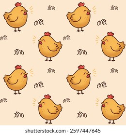 Adorable seamless pattern featuring hand-drawn cartoon chicks. Perfect for children's designs, textiles, wallpapers, and more. Vector illustration for easy customization and scalability.