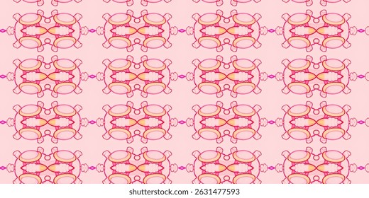 Adorable seamless pattern featuring a pink cartoon robot with symmetrical design.