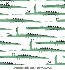 Adorable seamless pattern with funny crocodiles. Ideal for cards, invitations, party, banners, kindergarten, baby shower, preschool and children room decoration.