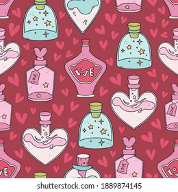 Adorable seamless pattern with love potion bottles for a valentine's day.