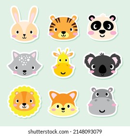 Adorable set of cute full editable portraits of animals. 