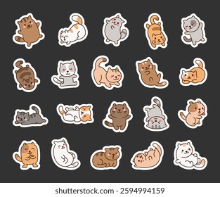 Adorable set of cute kawaii cartoon cats displaying a variety of emotions and poses, perfect for pet lovers, feline themed designs, decorations, and for yours creative projects