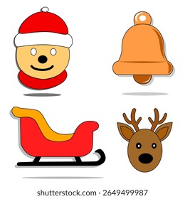 Adorable set of diverse Christmas character icons including Santa, a snowman, and an elf, perfect for illustrating holiday stories, greeting cards, and festive scenes for children.