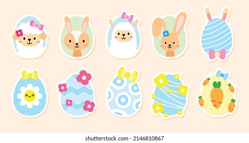 Adorable set of full editable Easter eggs with cute animals and decorative ones.