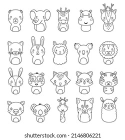 Adorable set of fully editable black and white illustrations of all kind of animals which are perfect for coloring book.