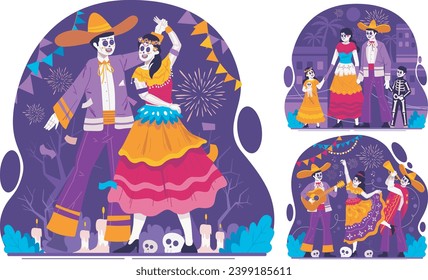 Adorable set of Happy Day of The Dead Festival Graphics Illustration