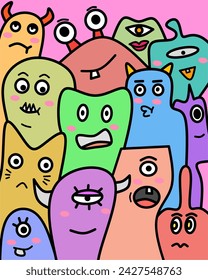 Adorable set monsters Vector doodle art suitable for wallpaper, poster , wall art